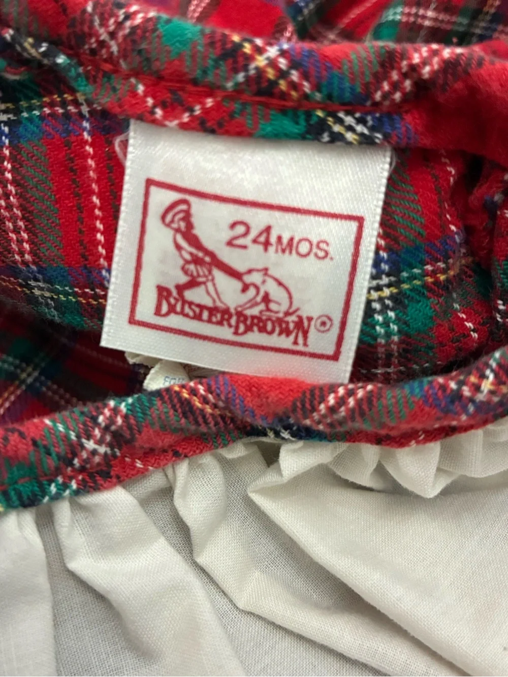 Vintage Buster Brown Christmas Plaid Girl’s 24 Month Romper